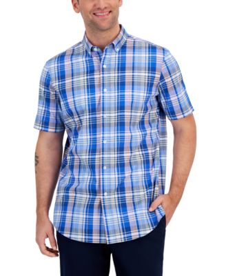 Club Room - Men's Crown Plaid Poplin Short-Sleeve Button-Down Shirt