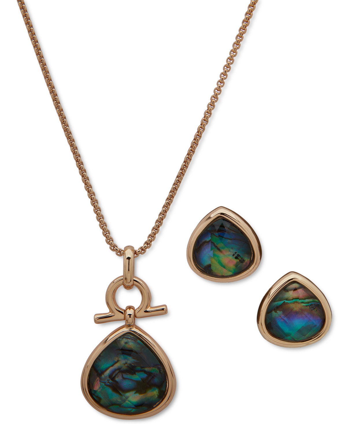 Anne Klein Gold-tone 2-pc. Set Abalone Teardrop Pendant Necklace & Matching Stud Earrings In Multi