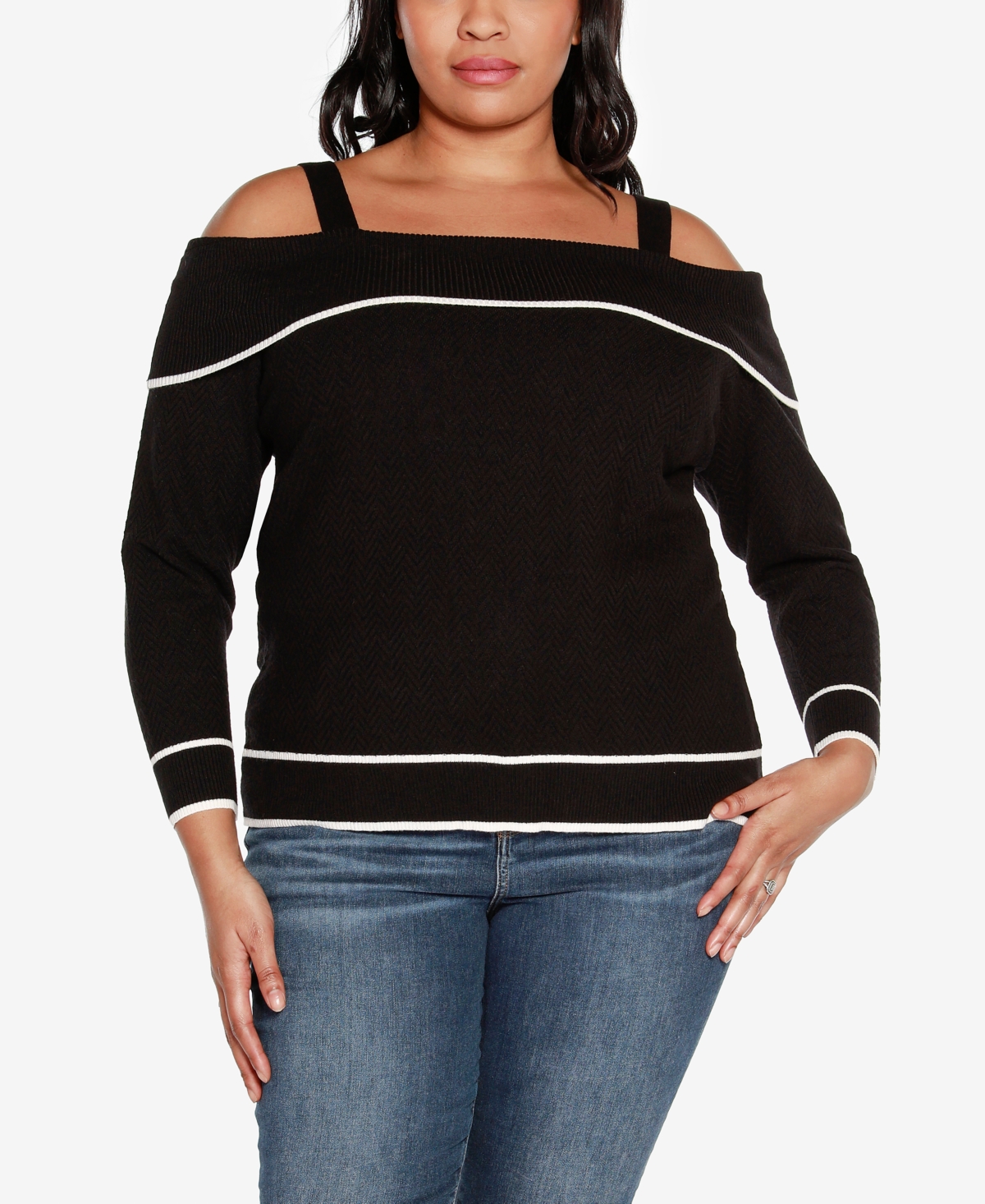 Belldini Black Label Plus Size Off-The-Shoulder Sweater