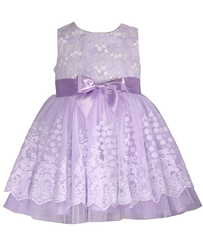 Bonnie Baby Baby Girls Scalloped Embroidered Sleeveless Mesh Dress