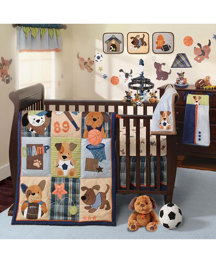 Lambs & Ivy Bow Wow Buddies Dog/Sports 100 Cotton Fitted Crib Sheet