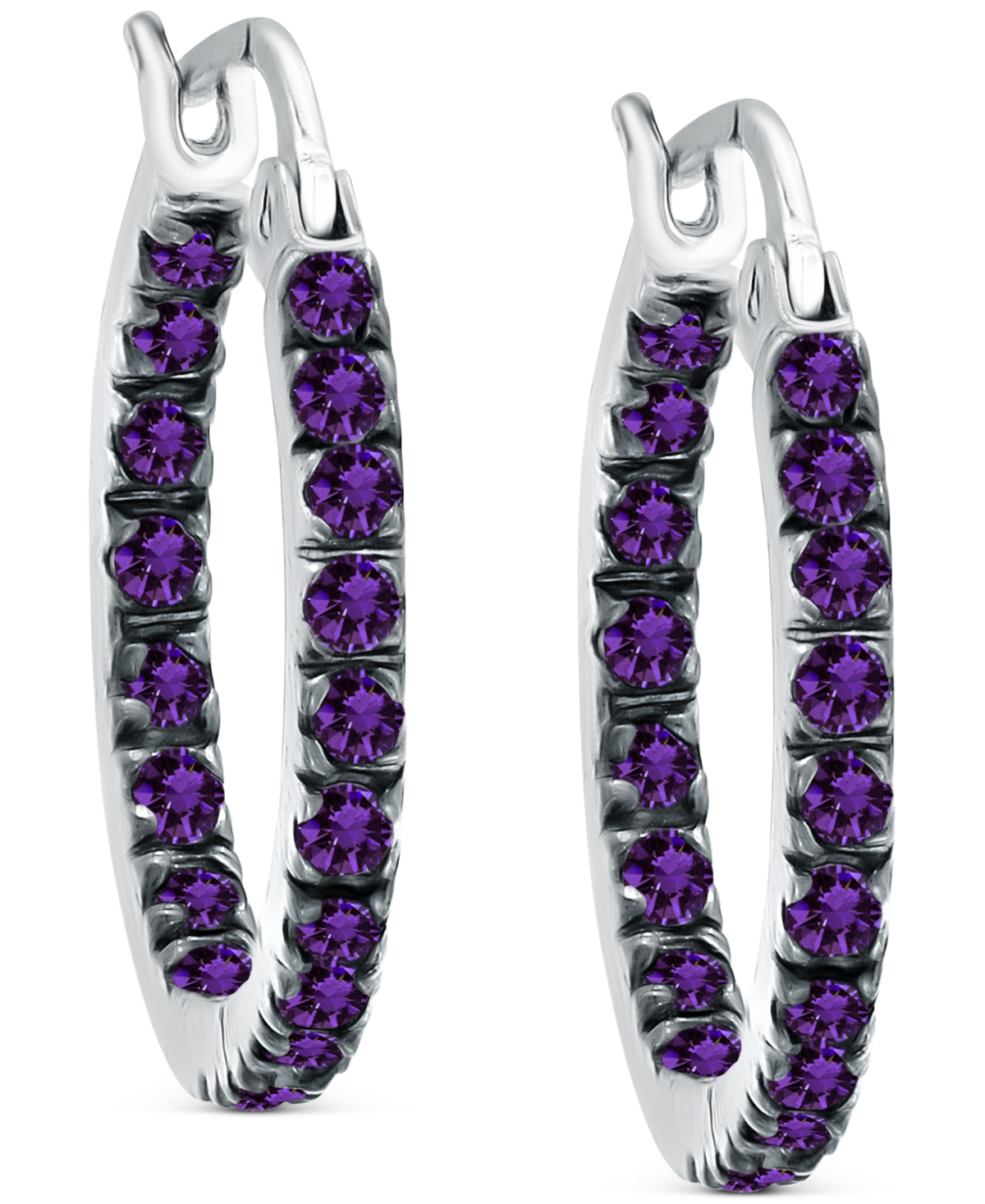 Giani Bernini Cubic Zirconia In & Out Small Hoop Earrings In Sterling Silver, 0.625", Created For Macy's In Purple