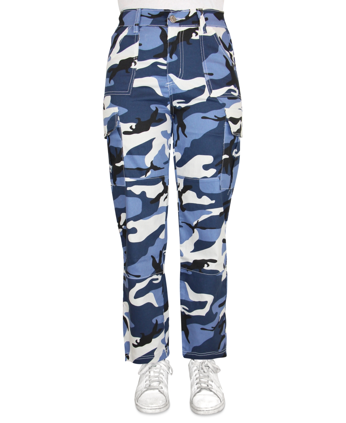 Almost Famous Juniors' Camouflage-print Cargo Pants In Blue Camo