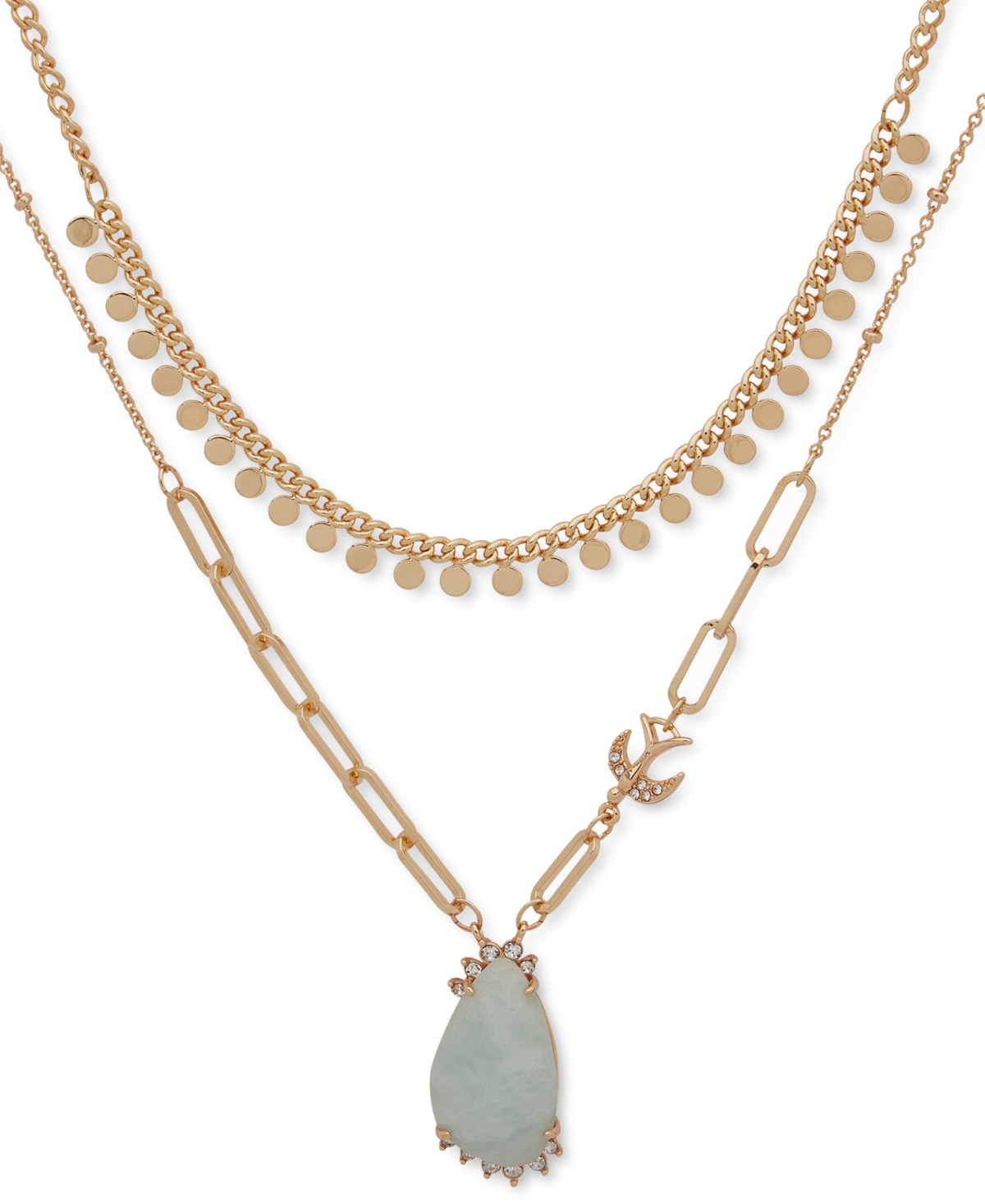 Lonna & Lilly Gold-tone Pave & Crackled Stone Layered Pendant Necklace, 16" + 3" Extender In Seafoam