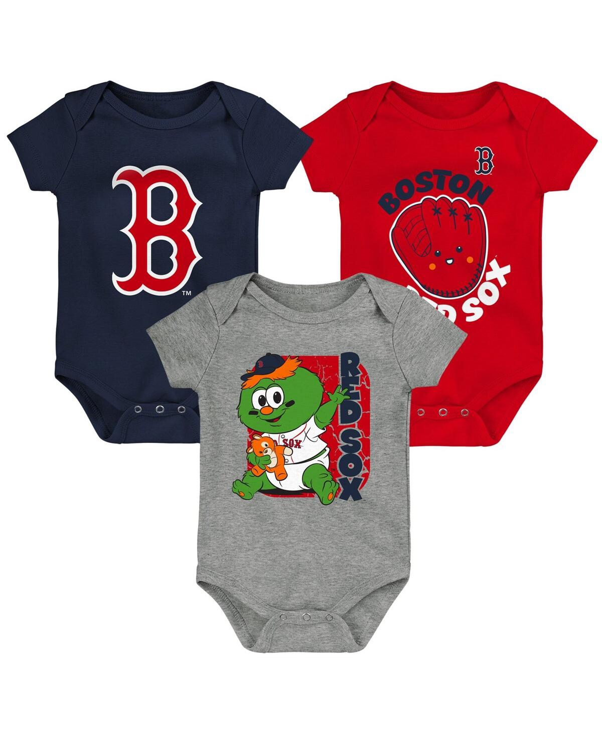 Outerstuff Newborn And Infant Boys And Girls Navy, Red, Gray Boston Red Sox Change Up 3-pack Bodysuit Set In Navy,red,gray