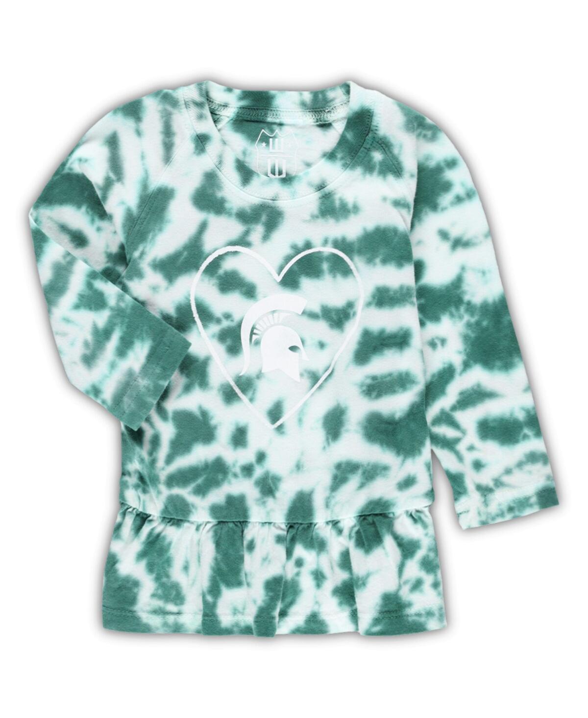 Shop Wes & Willy Infant Girls  Green Michigan State Spartans Tie-dye Ruffle Raglan Long Sleeve T-shirt And