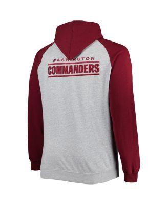 Men's Heather Gray Washington Commanders Big and Tall Fleece Raglan Full-Zip Hoodie Jacket