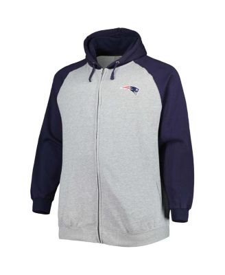 Men's Heather Gray New England Patriots Big and Tall Fleece Raglan Full-Zip Hoodie Jacket