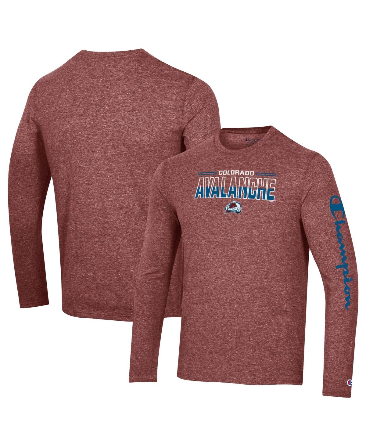 Shop Champion Men's  Heather Burgundy Colorado Avalanche Tri-blend Long Sleeve T-shirt