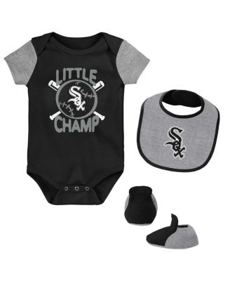 Newborn and Infant Boys and Girls Black, Heather Gray Chicago White Sox Little Champ Three-Pack Bodysuit Bib and Booties Set