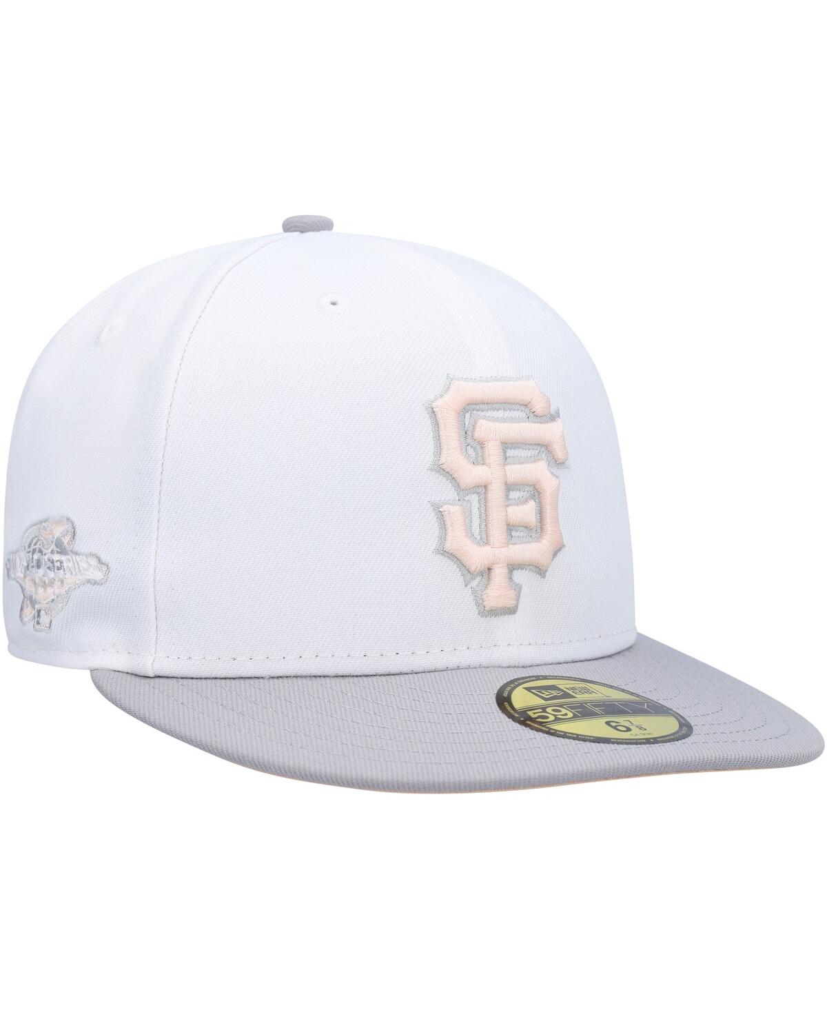 NEW ERA MEN'S NEW ERA WHITE, GRAY SAN FRANCISCO GIANTS 2002 WORLD SERIES SIDE PATCH UNDERVISOR 59FIFTY FITTE 