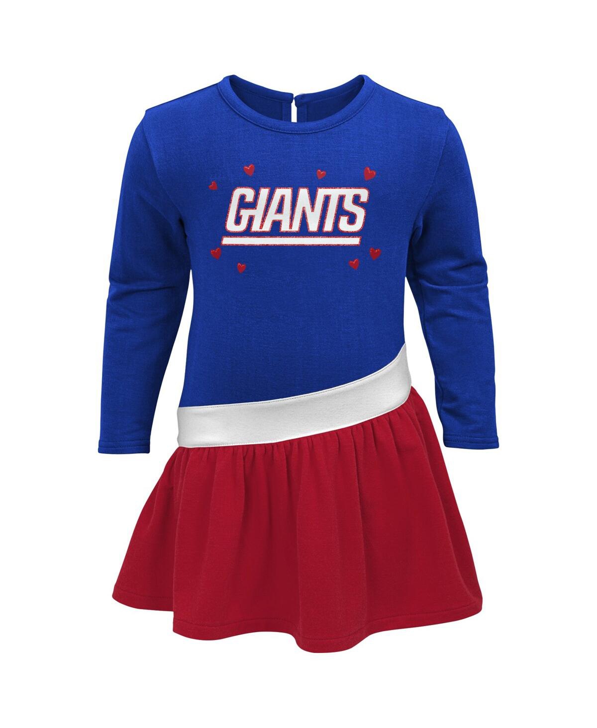 Shop Outerstuff Girls Infant Royal, Red New York Giants Heart To Heart Jersey Tri-blend Dress In Royal,red