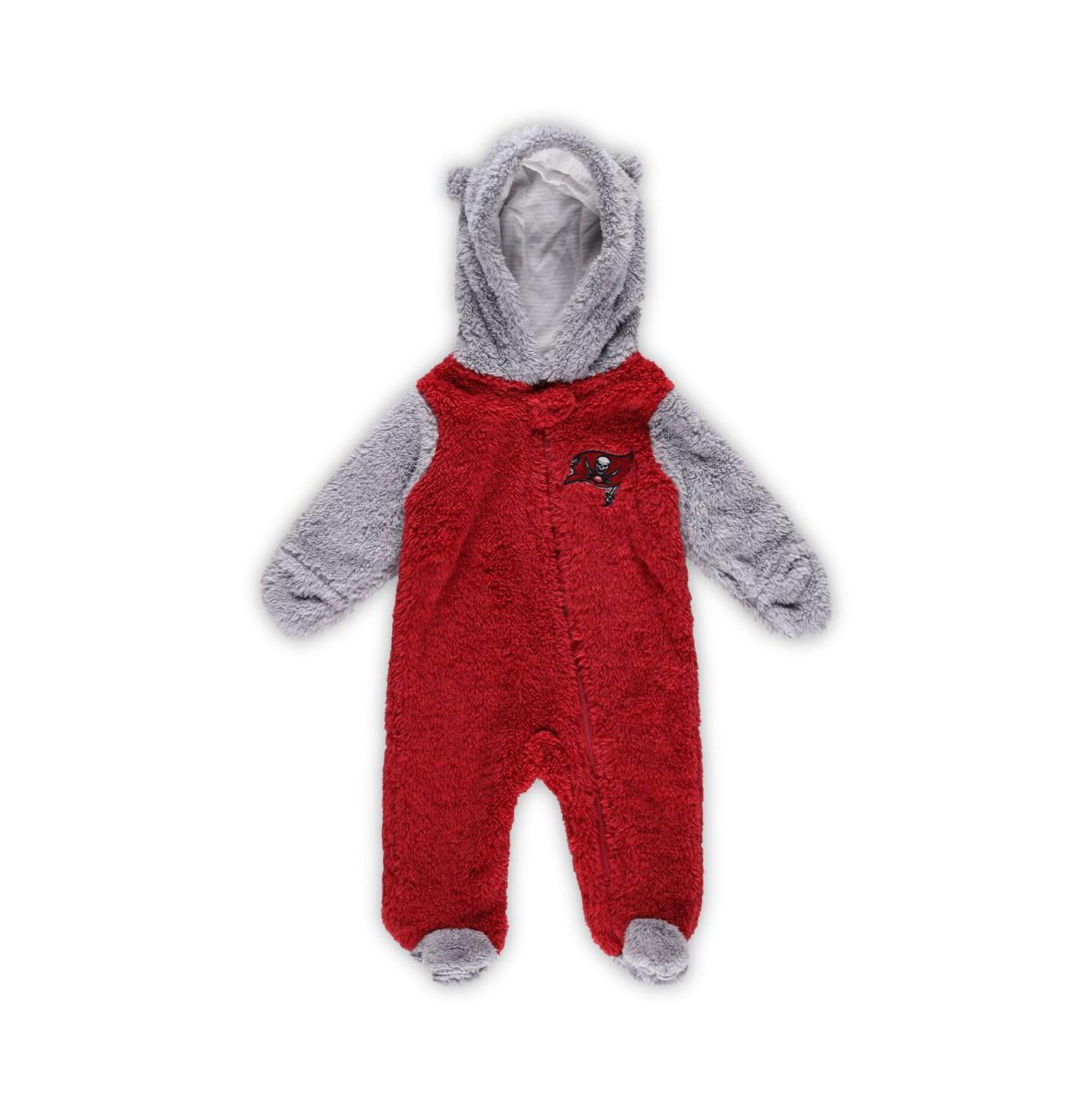Outerstuff Newborn and Infant Boys and Girls Red, Gray Tampa Bay Buccaneers Game Nap Teddy Fleece Bunting Full-Zip Sleeper — фото 3