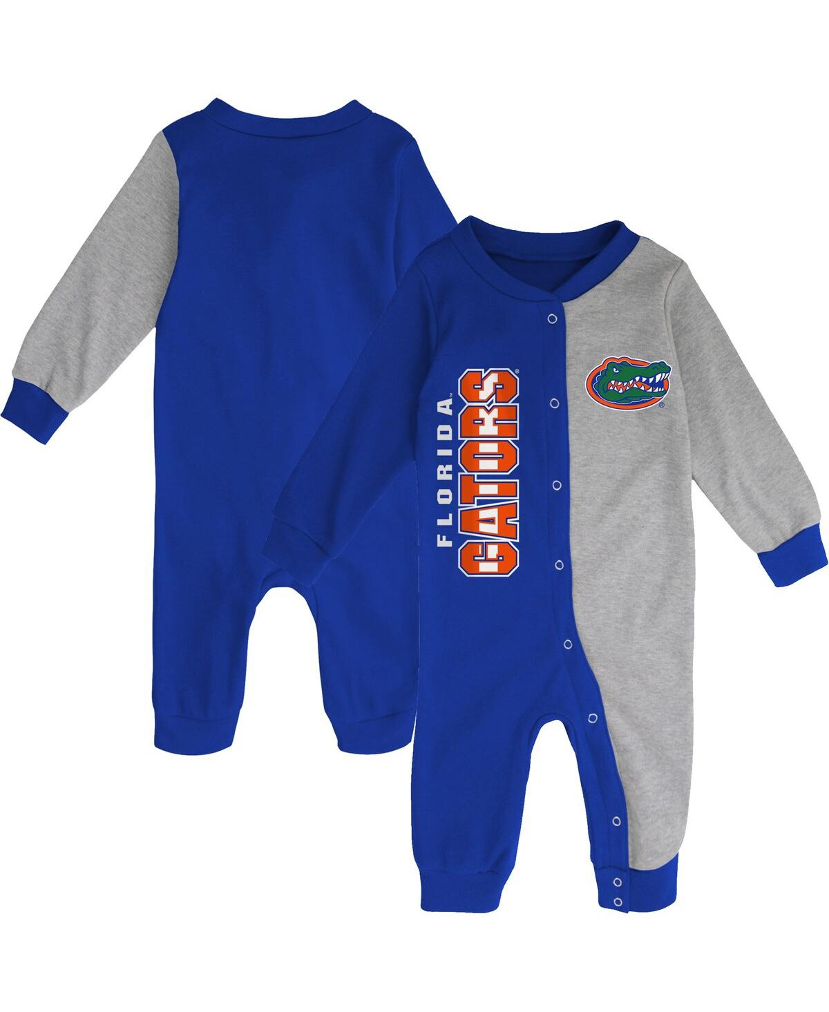 Outerstuff Infant Boys And Girls Royal, Heather Gray Florida Gators Halftime Two-tone Sleeper In Royal,heather Gray