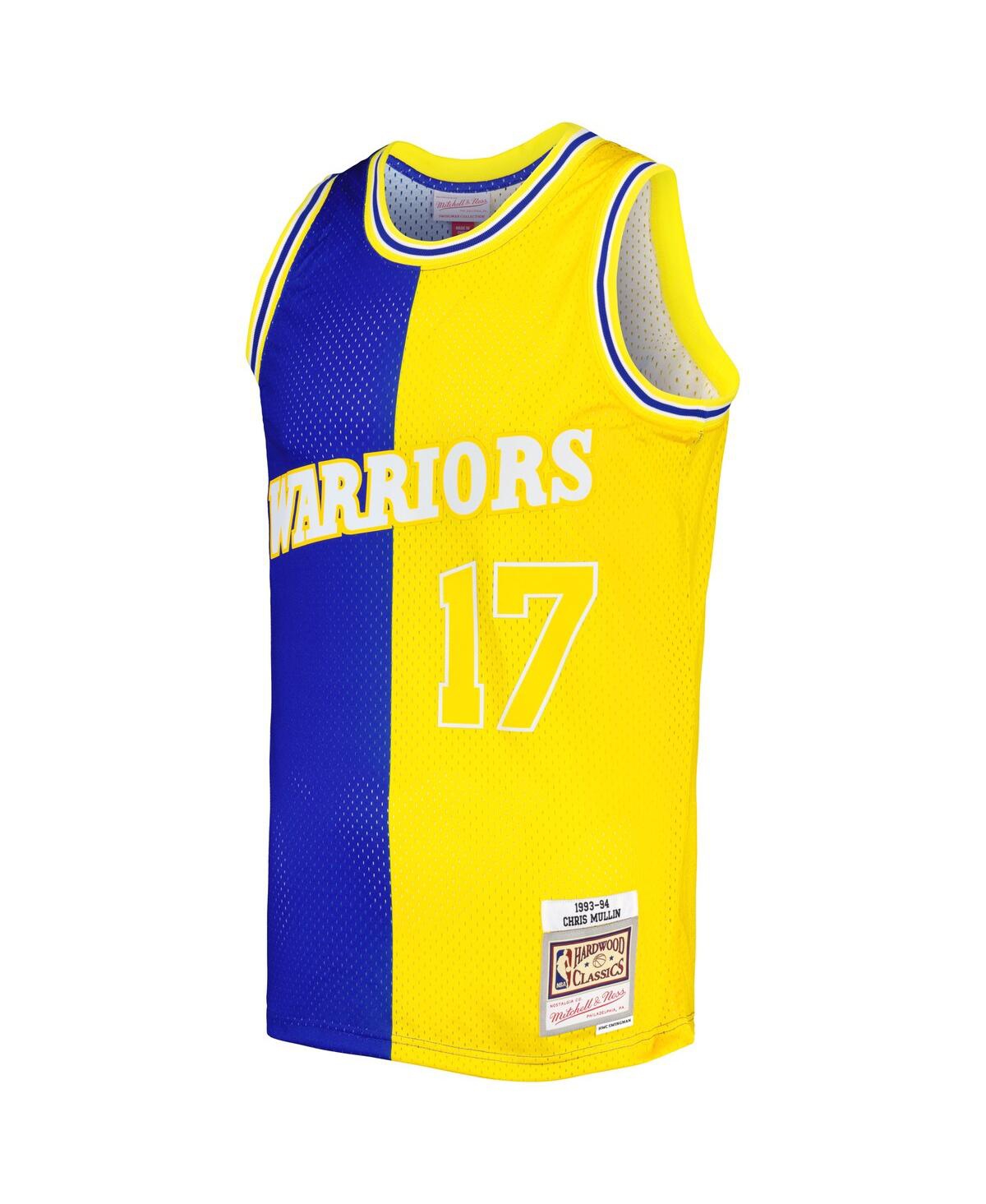 Men's Mitchell & Ness Chris Mulland Gold Golden State Warriors Hardwood Classics 1993-94 Split Swingman Jersey - Royal, Gold