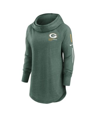 Women's Heathered Green Green Bay Packers Minimal Statement Raglan Funnel Neck Pullover Hoodie