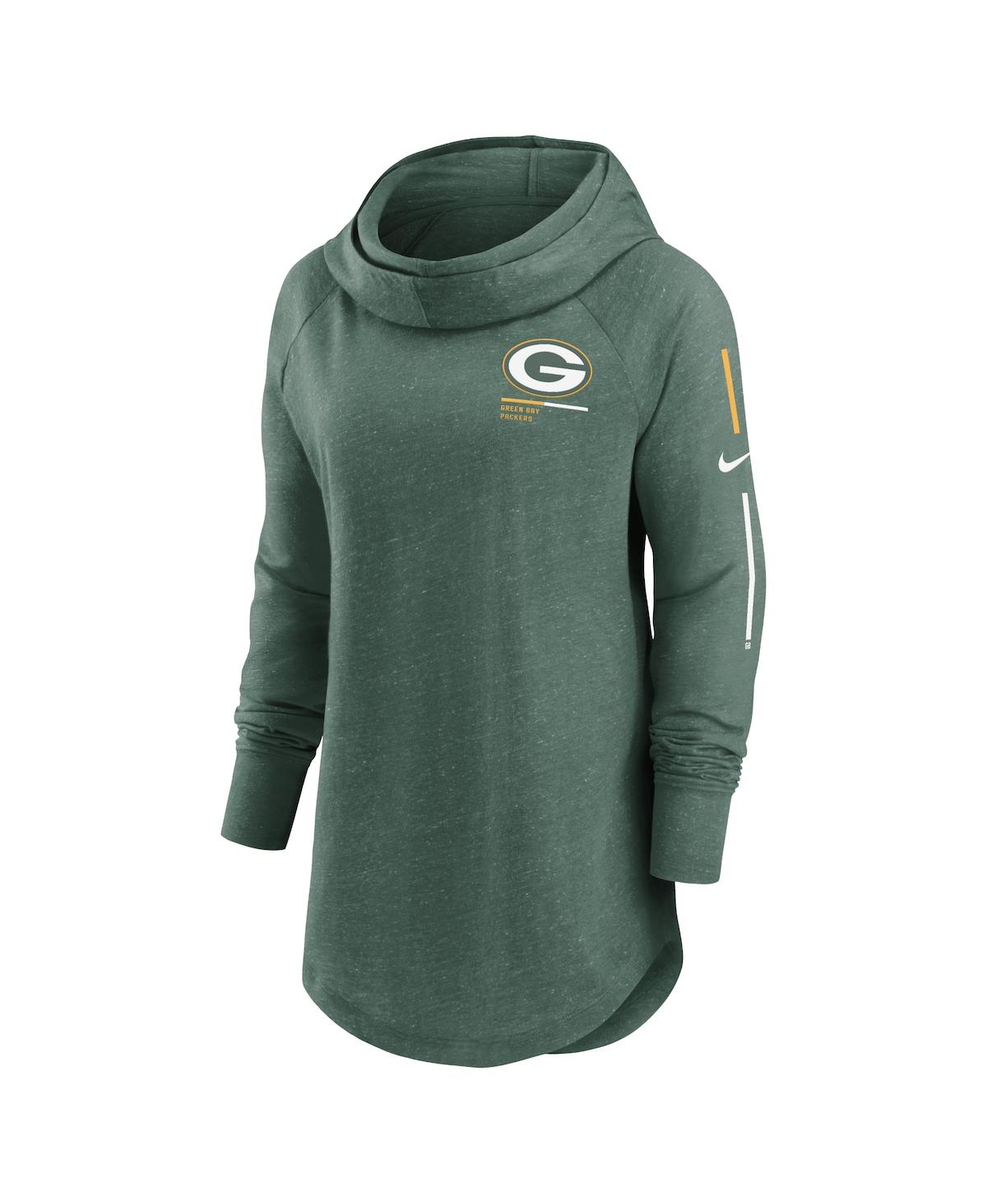 Shop Nike Women's  Heathered Green Green Bay Packers Minimal Statement Raglan Funnel Neck Pullover Hoodie
