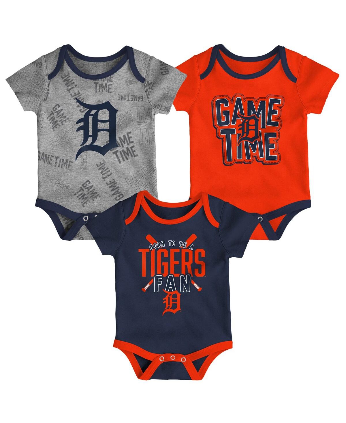 Shop Outerstuff Newborn And Infant Boys And Girls Detroit Tigers Navy, Orange, Heathered Gray Game Time Three-piece  In Navy,orange,heathered Gray