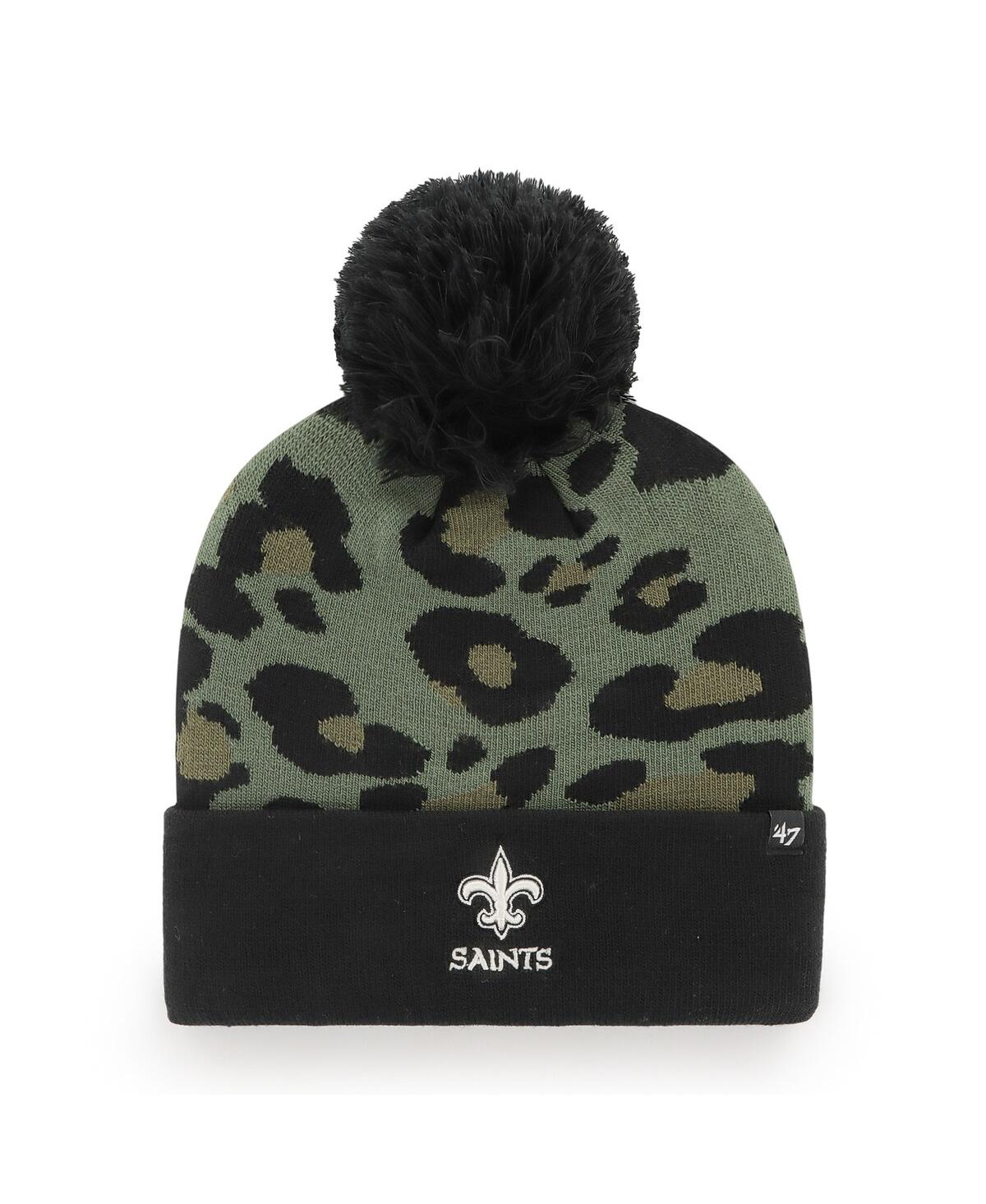 47 Brand Women's ' Green, Black New Orleans Saints Bagheera Cuffed Knit Hat With Pom In Green,black