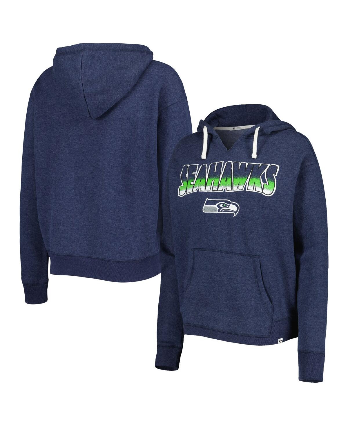 Shop 47 Brand Women's ' College Navy Seattle Seahawks Color Rise Kennedy Notch Neck Pullover Hoodie