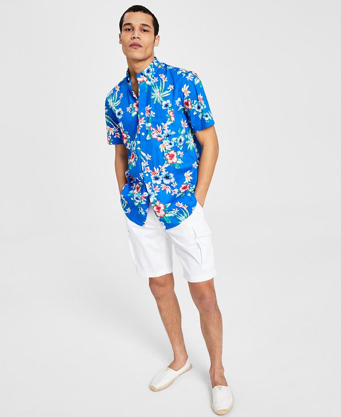 Club Room Men's Tropical Poplin Shirt & Cargo Shorts, Created for Macy ...