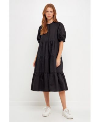 Women's Short Puff Sleeve Midi Dress