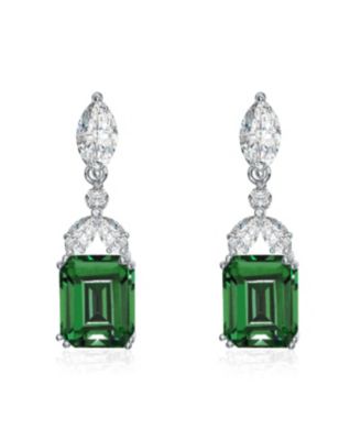 Sterling Silver White Gold Plated Cubic Zirconia Lantern Earrings - Green 44$