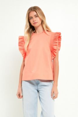 Women's Ruffle Sleeve Poplin Top