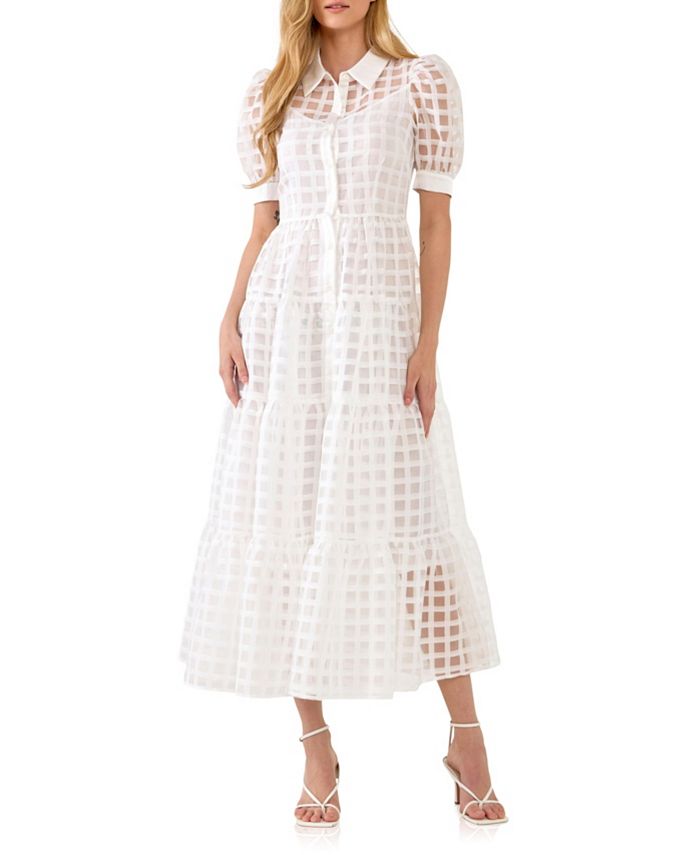English Factory Women's Gridded Organza Tiered Maxi Dress - Macy's