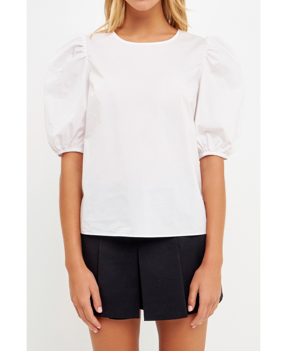 Women's Poplin Puffed Sleeve Top - White