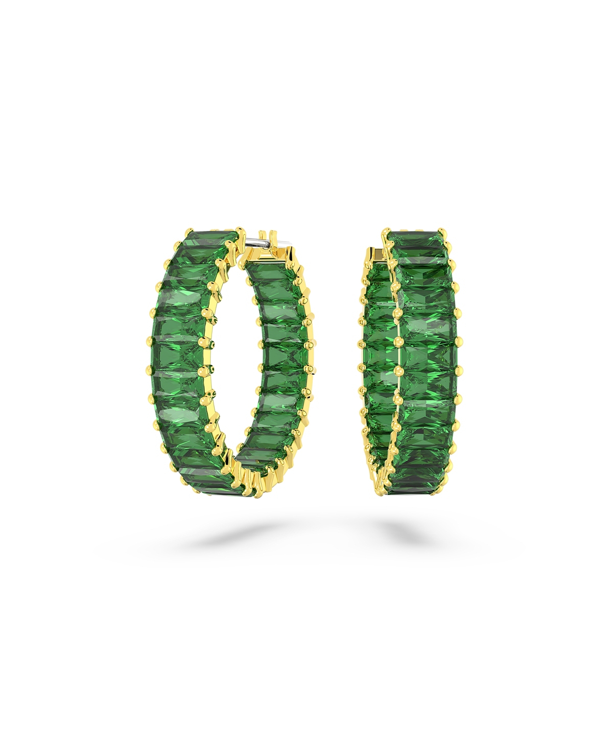 Shop Swarovski Crystal Baguette Cut Matrix Hoop Earrings In Green