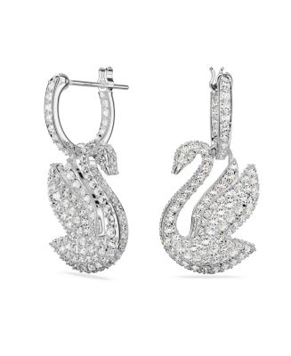 Swarovski Silver-Tone Pavé & Dancing Stone Swan Drop Earrings - Macy's
