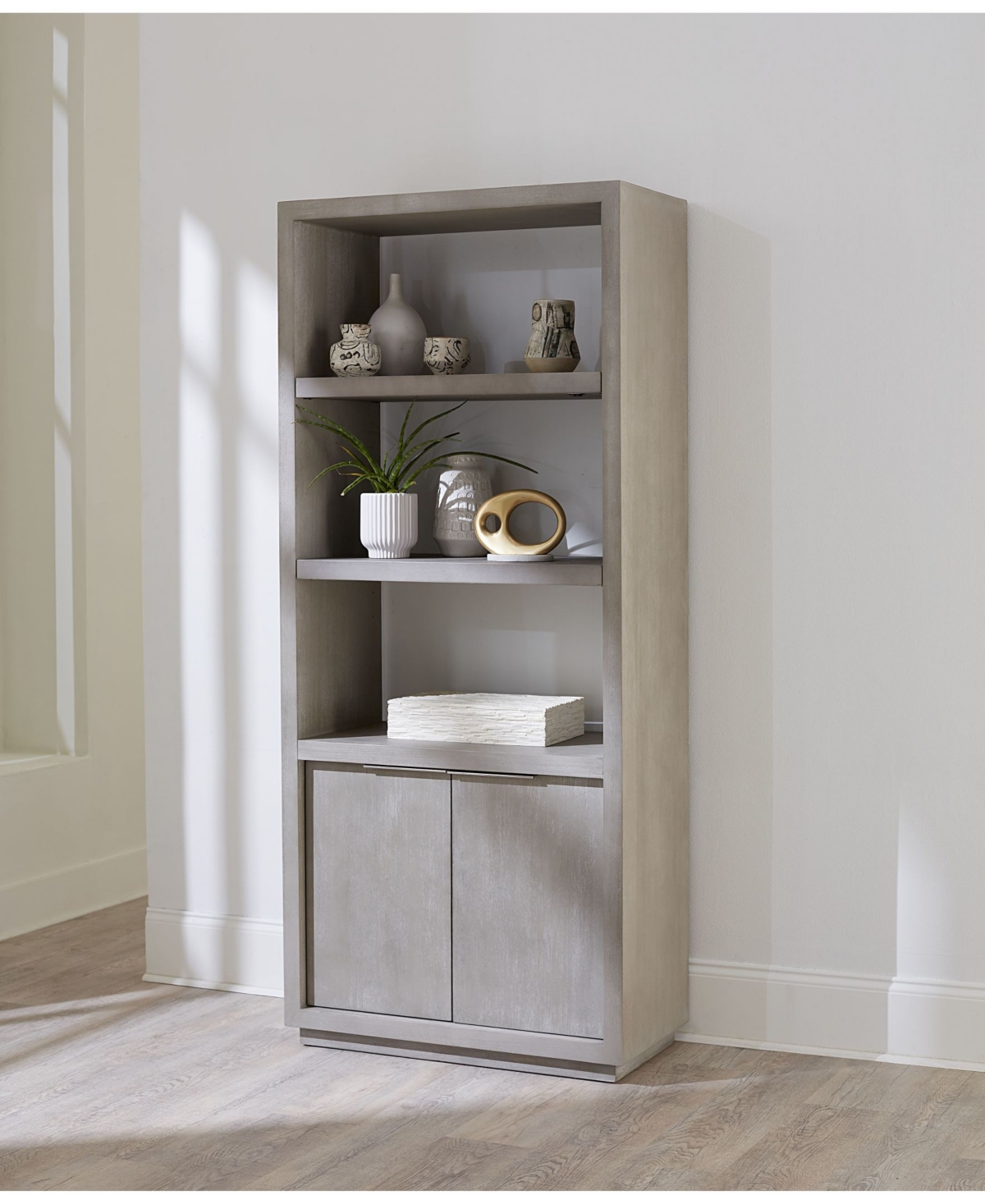 Shop Macy's Tivie 74" Wood Floating Base Bookshelf In Basalt Gray