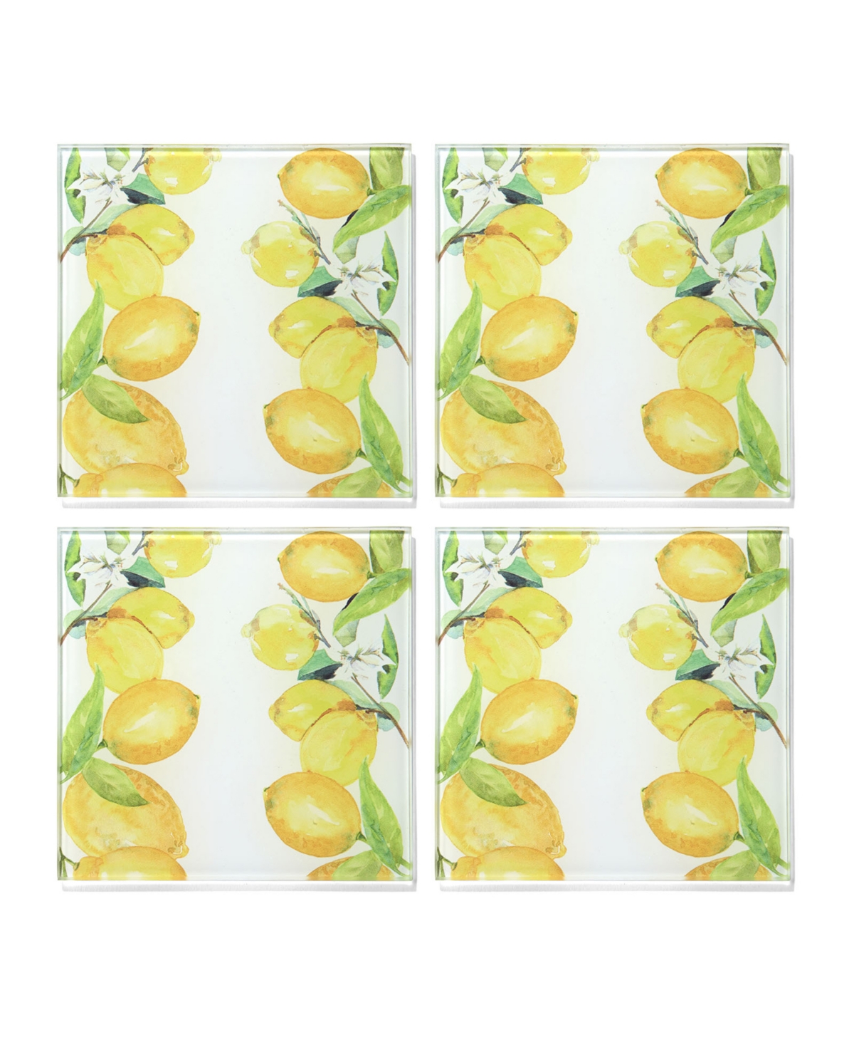American Atelier 4 X 4" Lemon Branches Glass Coasters Set, 4 Piece In Yellow