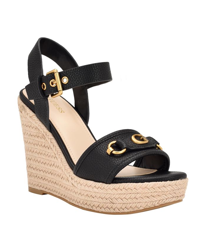 GUESS Women's Hisley Espadrille Logo Wedges with Nappa Trim Sandals ...