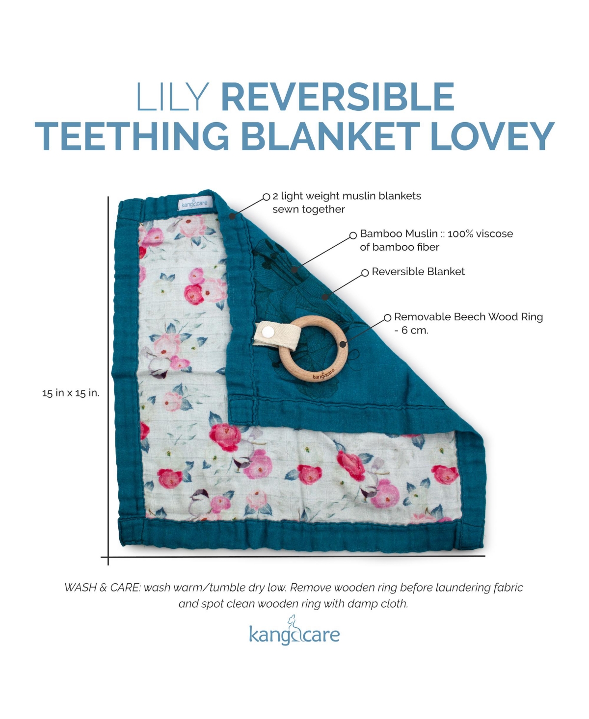 Kanga Care Baby Boys Reversible Teething Blanket Lovey