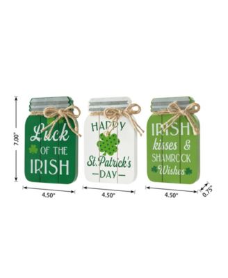 7" H St. Patrick's Wooden Mason Jar Table Decor, Set of 3