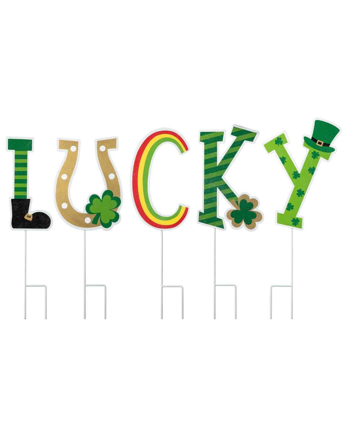 Glitzhome St. Patrick's Metal "lucky" Yard Stake, Set Of 5 In Multi