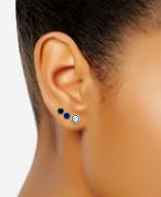 3-Pc. Set Multicolor Cubic Zirconia Stud Earrings with Interchangeable Halo Jackets in Sterling Silver, Created for Macy's