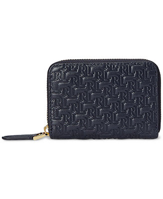 Lauren Ralph Lauren Debossed Monogram Leather Zip-Around Wallet - Macy's
