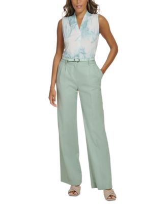 Calvin Klein Petite Abstract-Print Sleeveless V-Neck Shell Top