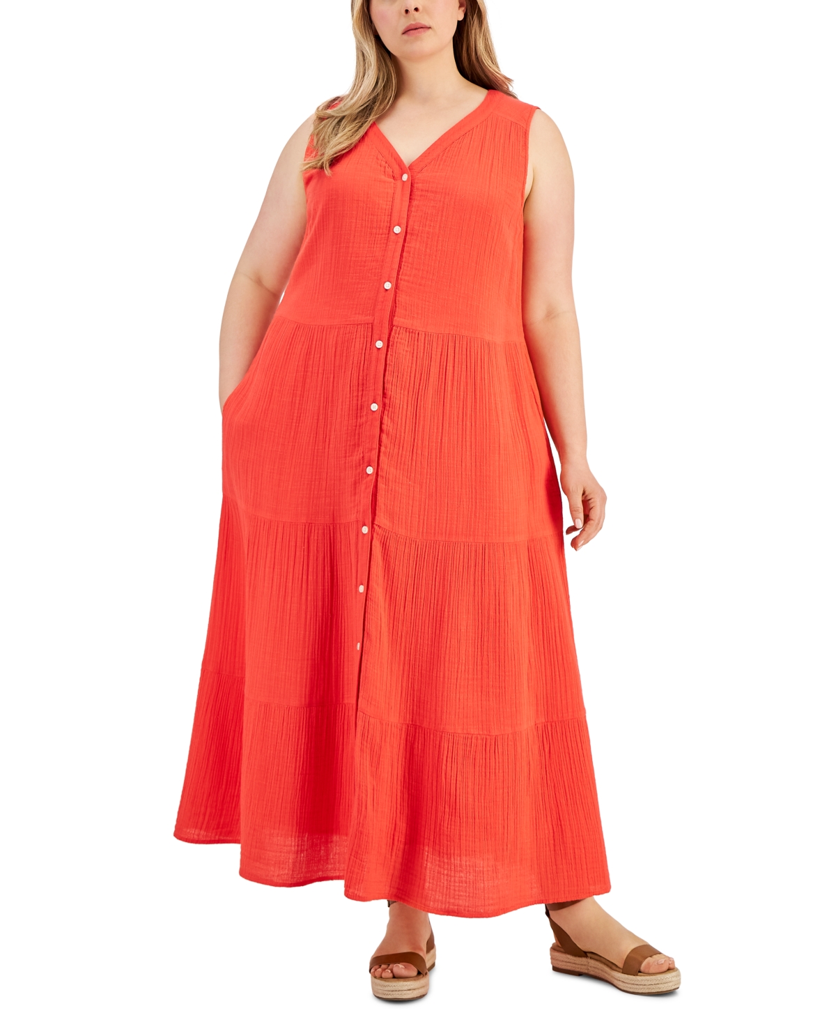 Style Co Plus Size Sleeveless Button Up Maxi Dress Created for