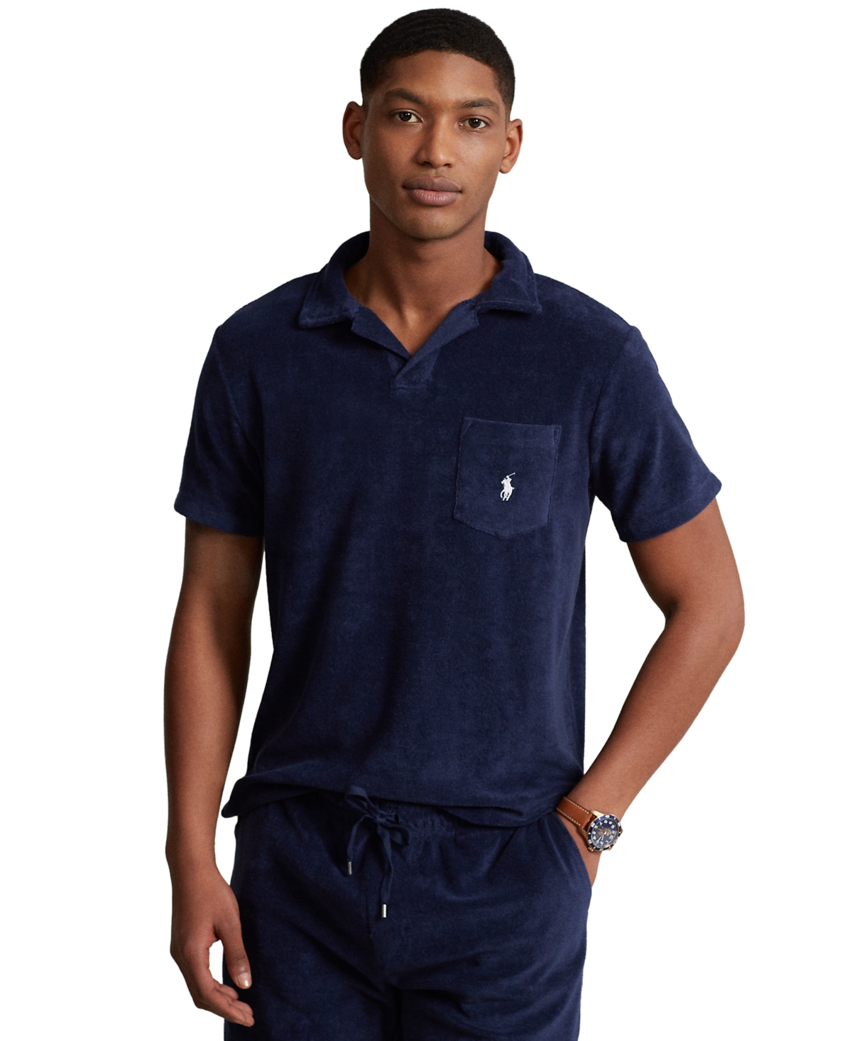 Shop Polo Ralph Lauren Men's Cotton-blend Terry Polo Shirt In Newport Navy