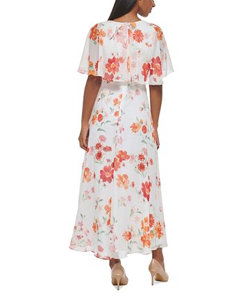 Calvin Klein Women's Floral-Print Flutter-Sleeve Maxi Dress - Macy's