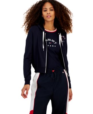 Tommy Jeans Women's Smocked-Waist Zip-Up Hoodie Sweatshirt - Macy's