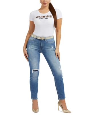 GUESS Women's Eco Short Sleeve Logo Easy Tee - Organic Cotton Relaxed Fit T-Shirt