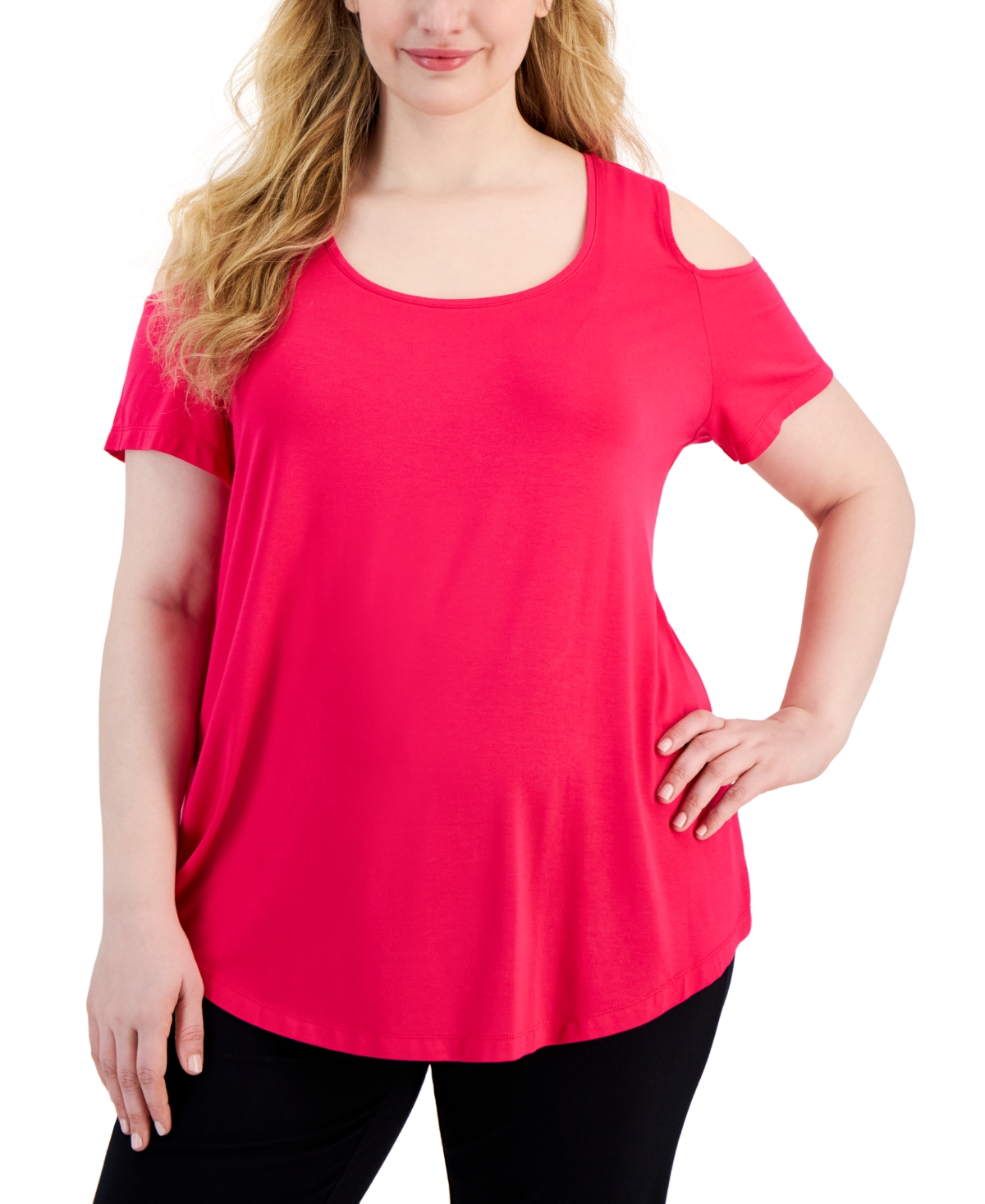 JM COLLECTION PLUS SIZE COLD-SHOULDER TOP, CREATED FOR MACY'S 