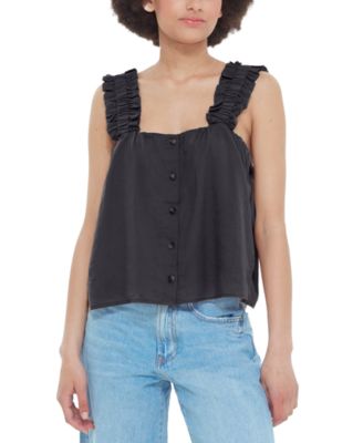 Black Tape - Women's Ruffled-Strap Button-Front Camisole