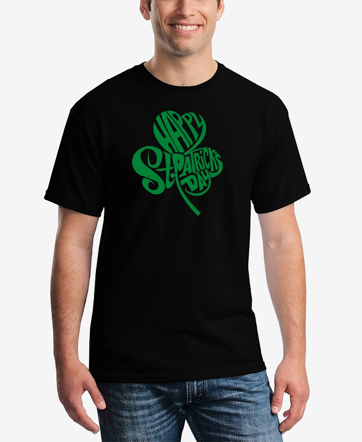 La Pop Art Men's Premium Blend St. Patrick's Day Shamrock Word Art Graphic T-shirt In Black