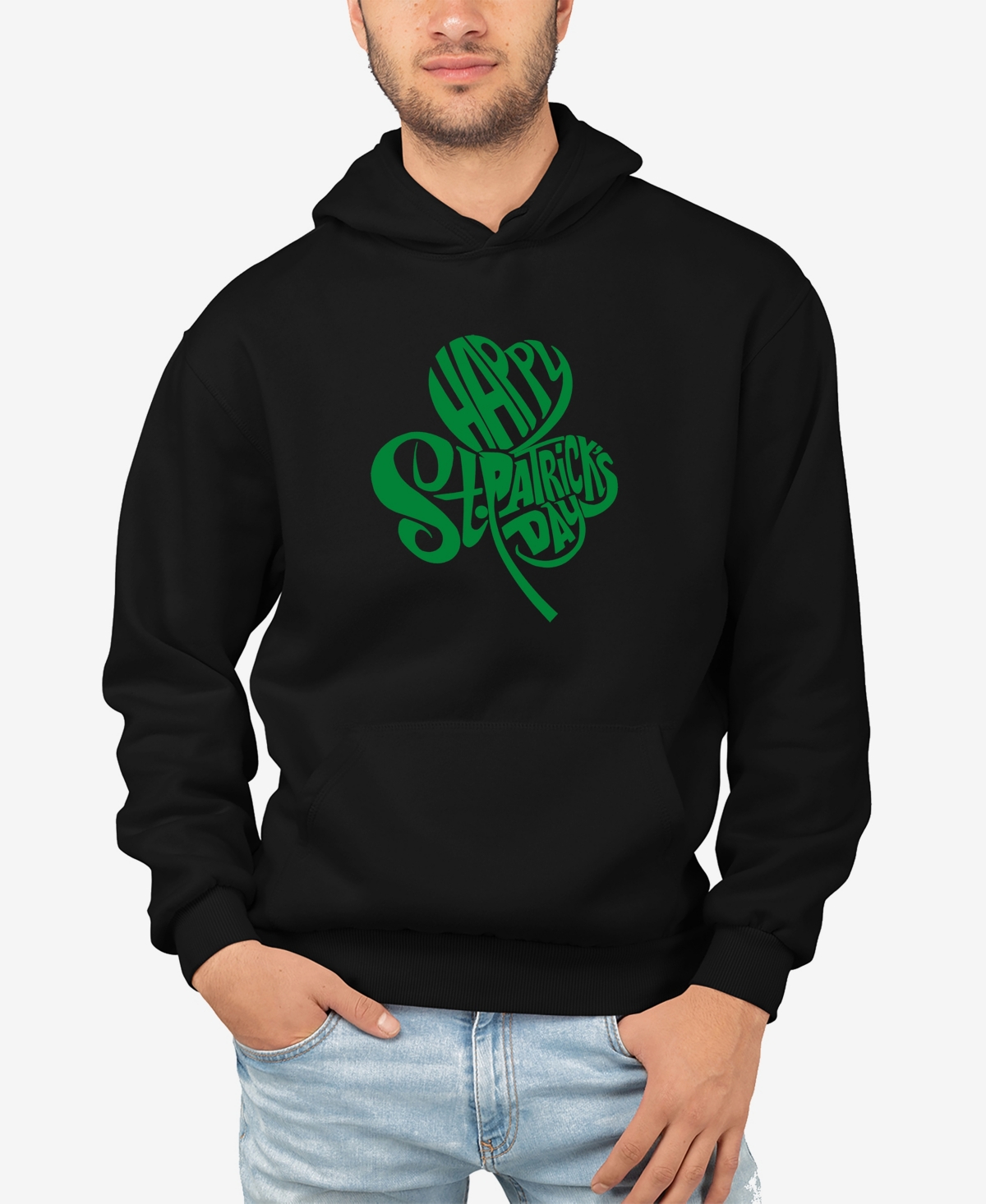 La Pop Art Men's St. Patrick's Day Shamrock Word Art Hooded Sweatshirt In Black